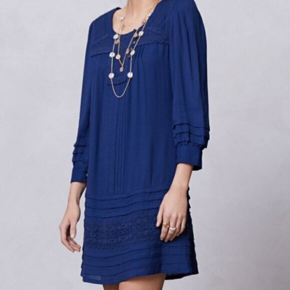 Anthropologie Leifsdottir blue embroidered shift dress